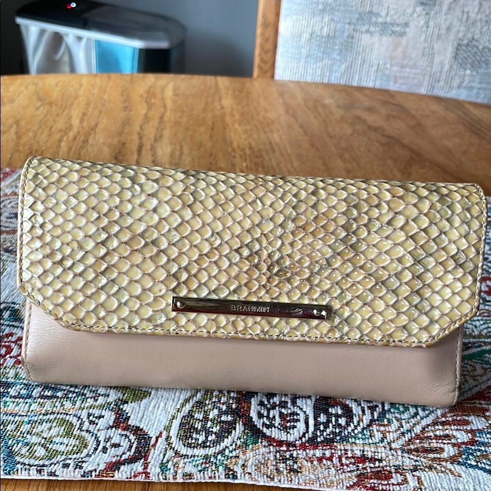 Brahmin Beige Snake Print Leather Wallet